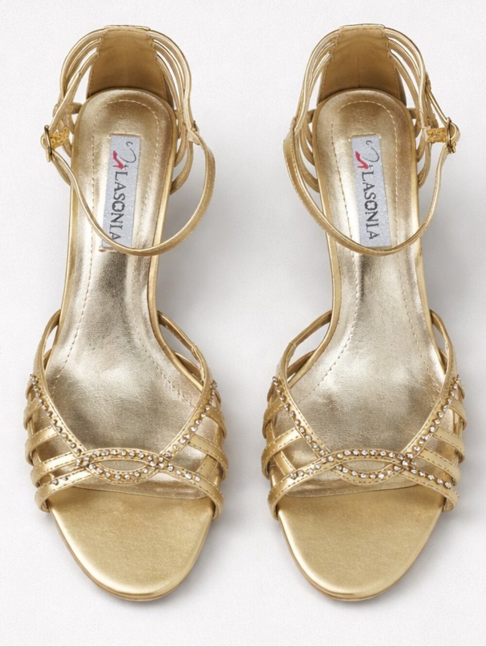 Lasonia Gold Rhinestone Strappy Heeled Sandals Size 8